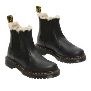 DR. MARTENS Faux Fur Lined Leonore Chelsea Boots in Black Burnished Wyoming